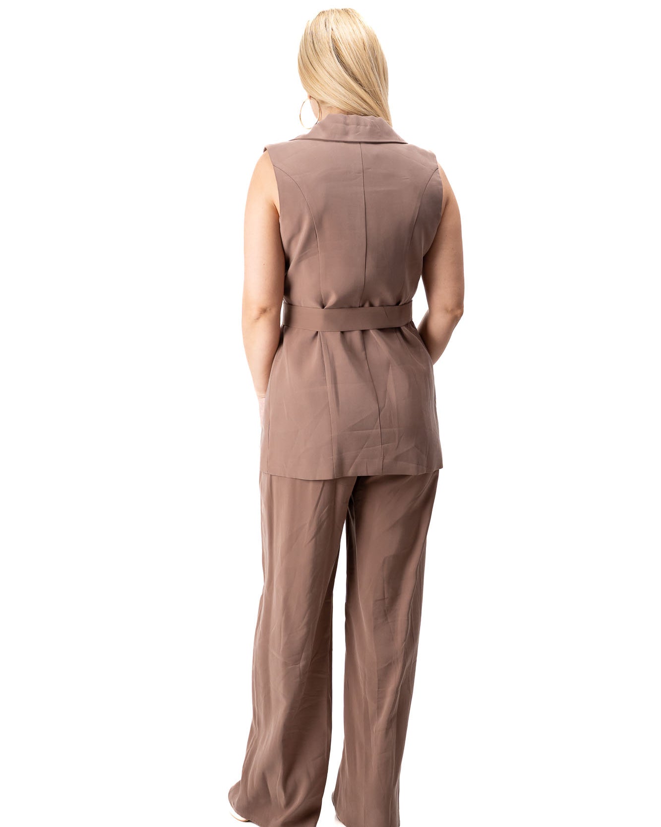 brown luxury women suit vest wide pants elegant outfit
