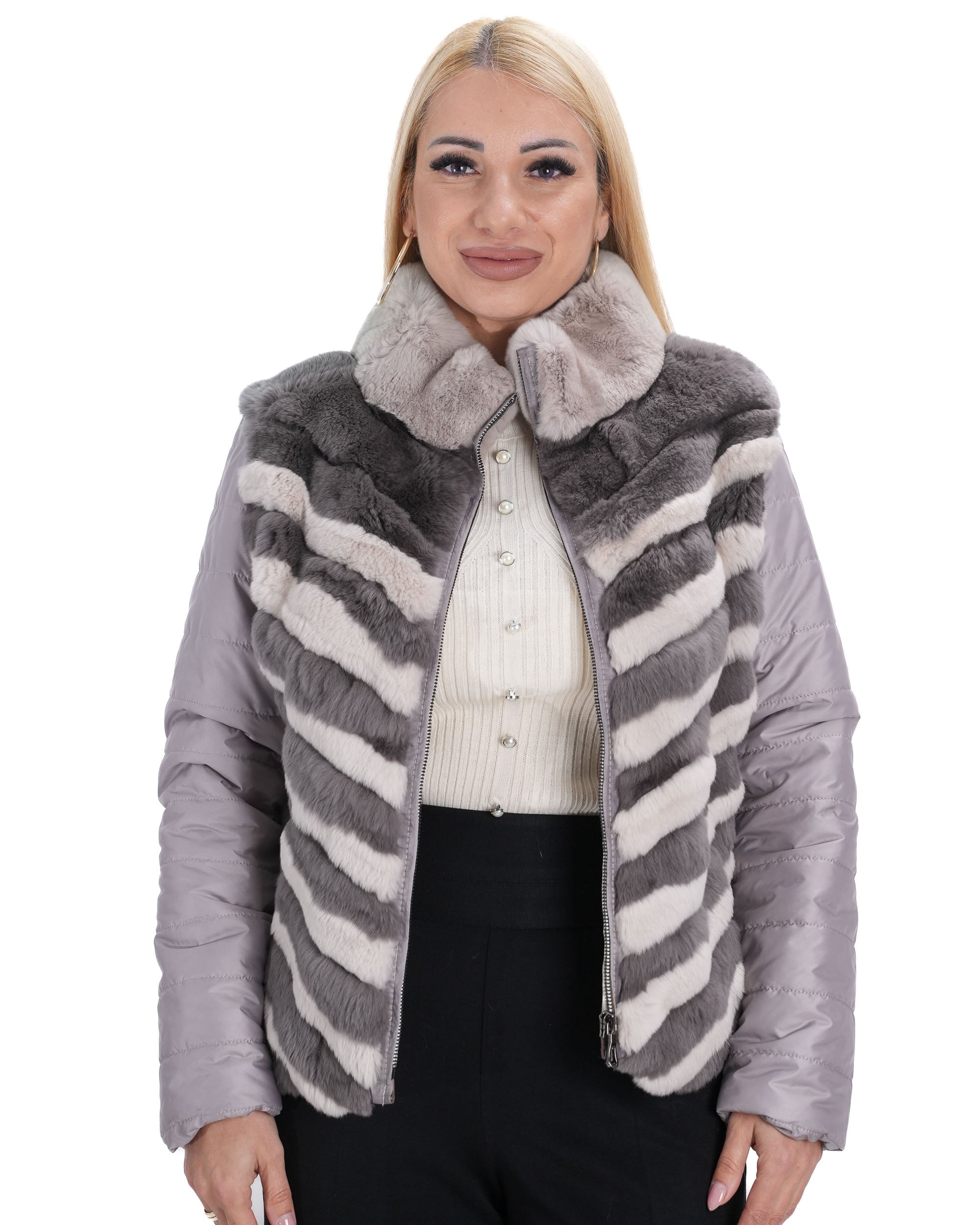 Зимно дамско яке от шушляк – детайл на косъма от чинчила