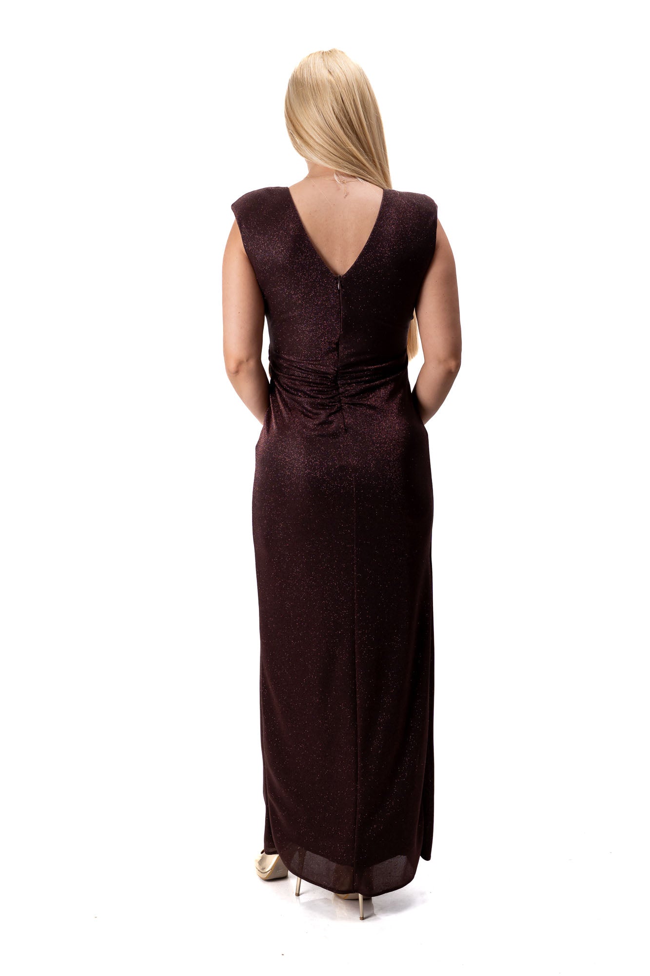 women elegant long formal dress glitter effect