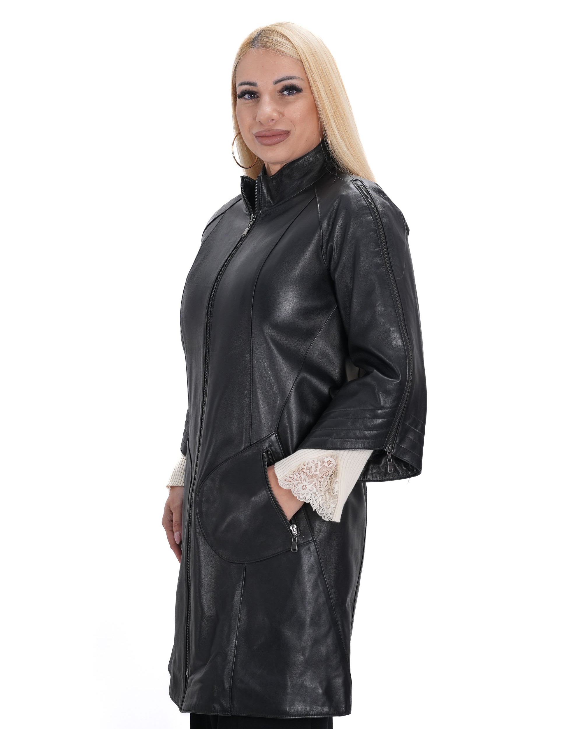 Луксозно дамско яке от естествена кожа – страничен изглед