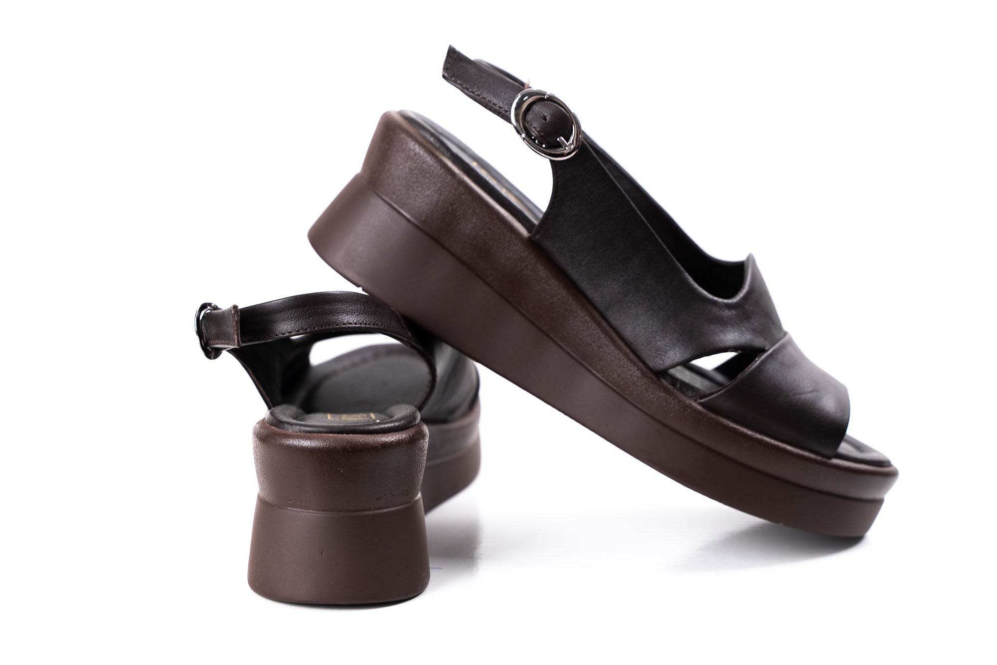 dark brown leather platform sandals women summer shoes