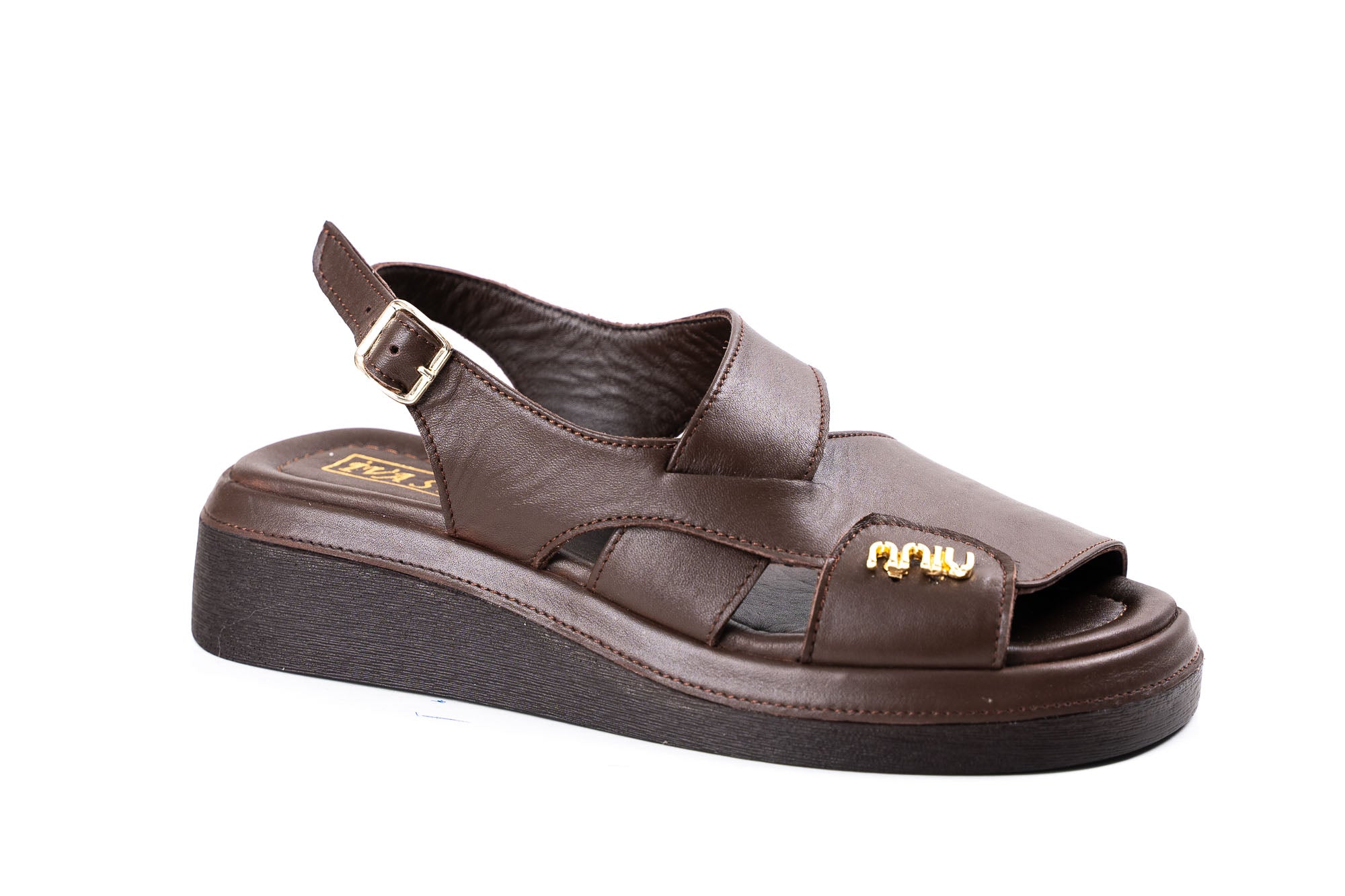 women genuine leather brown platform sandals