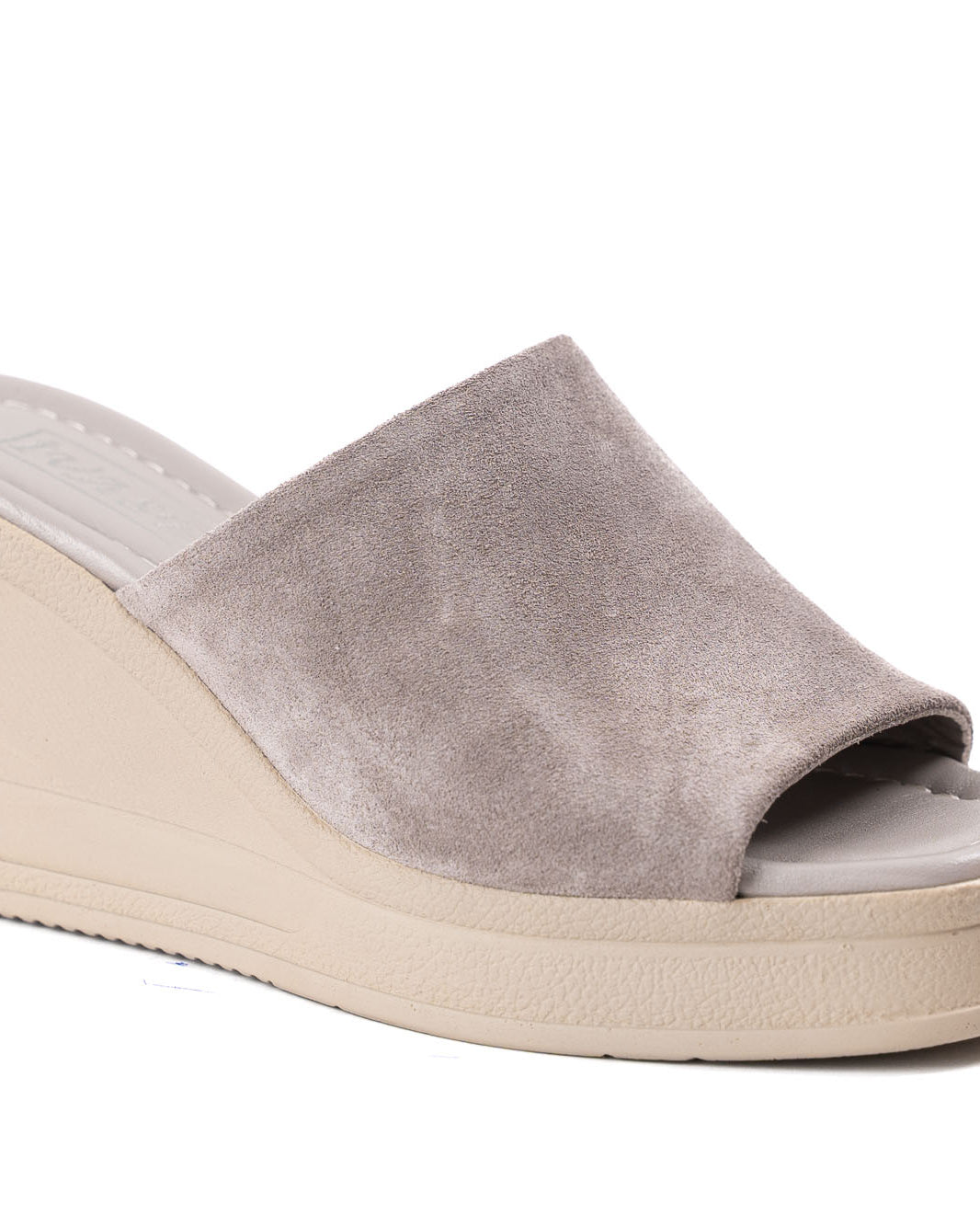 women suede clogs beige grey high platform