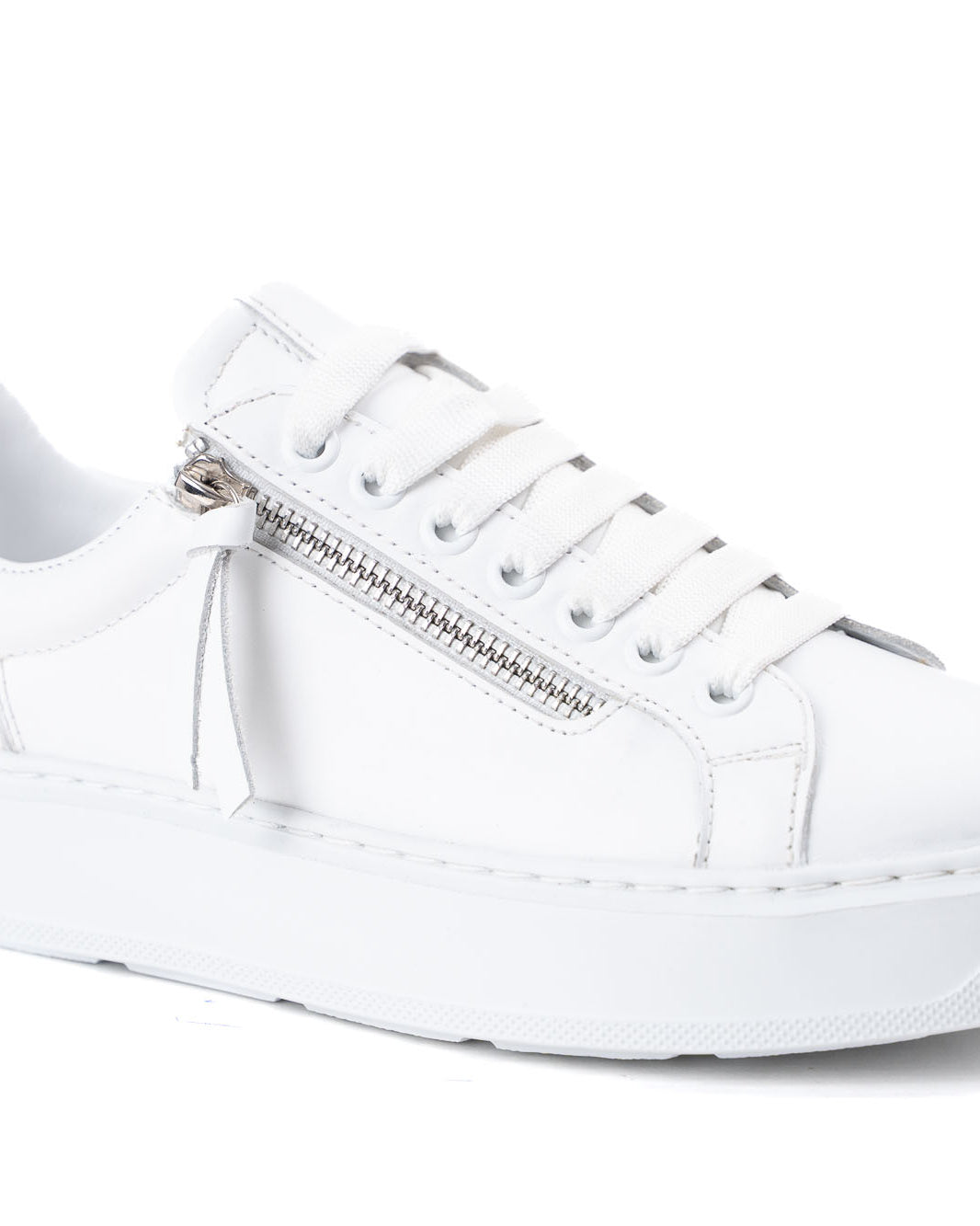 women white leather sneakers lace up decorative zipper