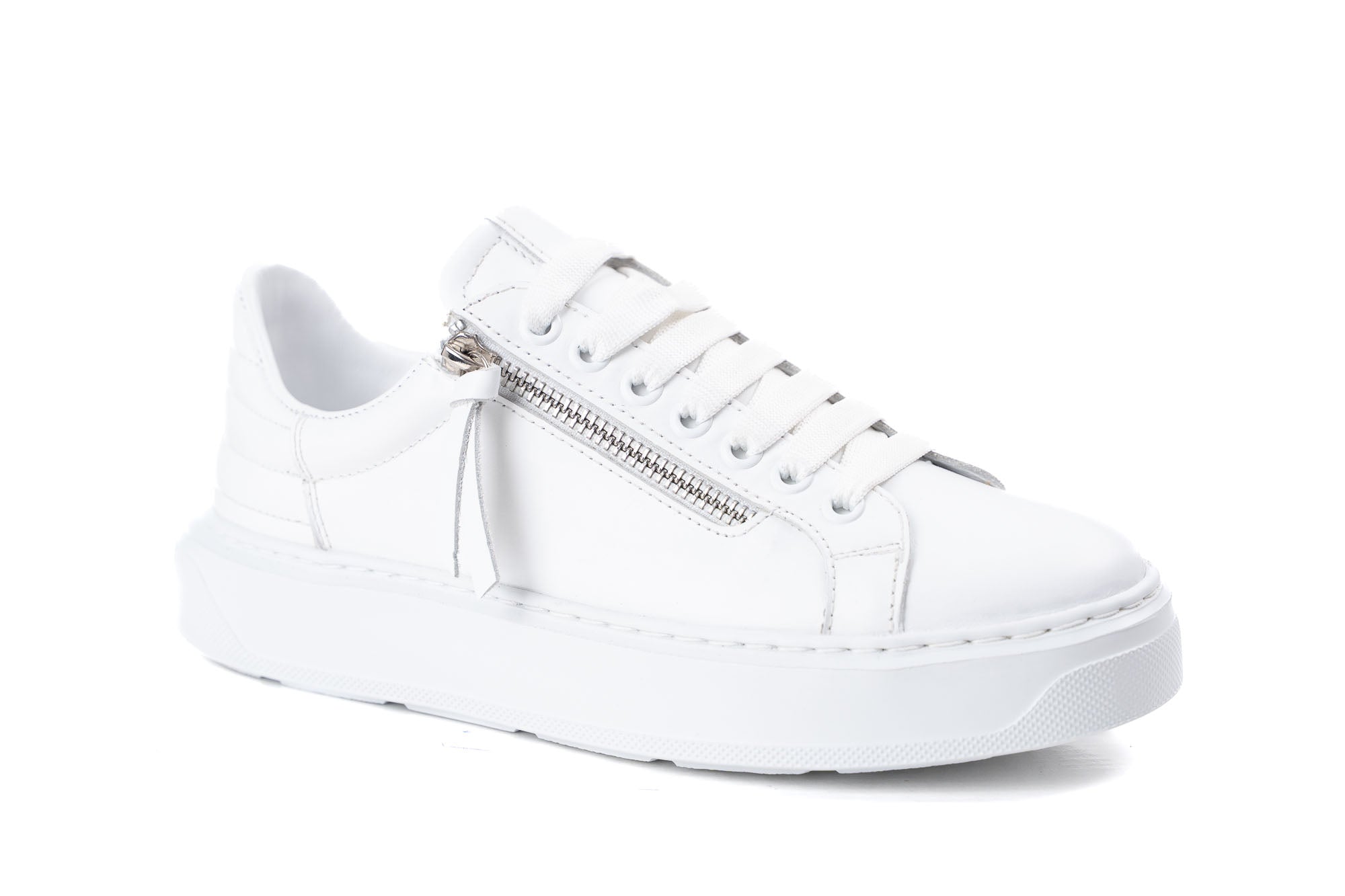 women white leather sneakers lace up decorative zipper