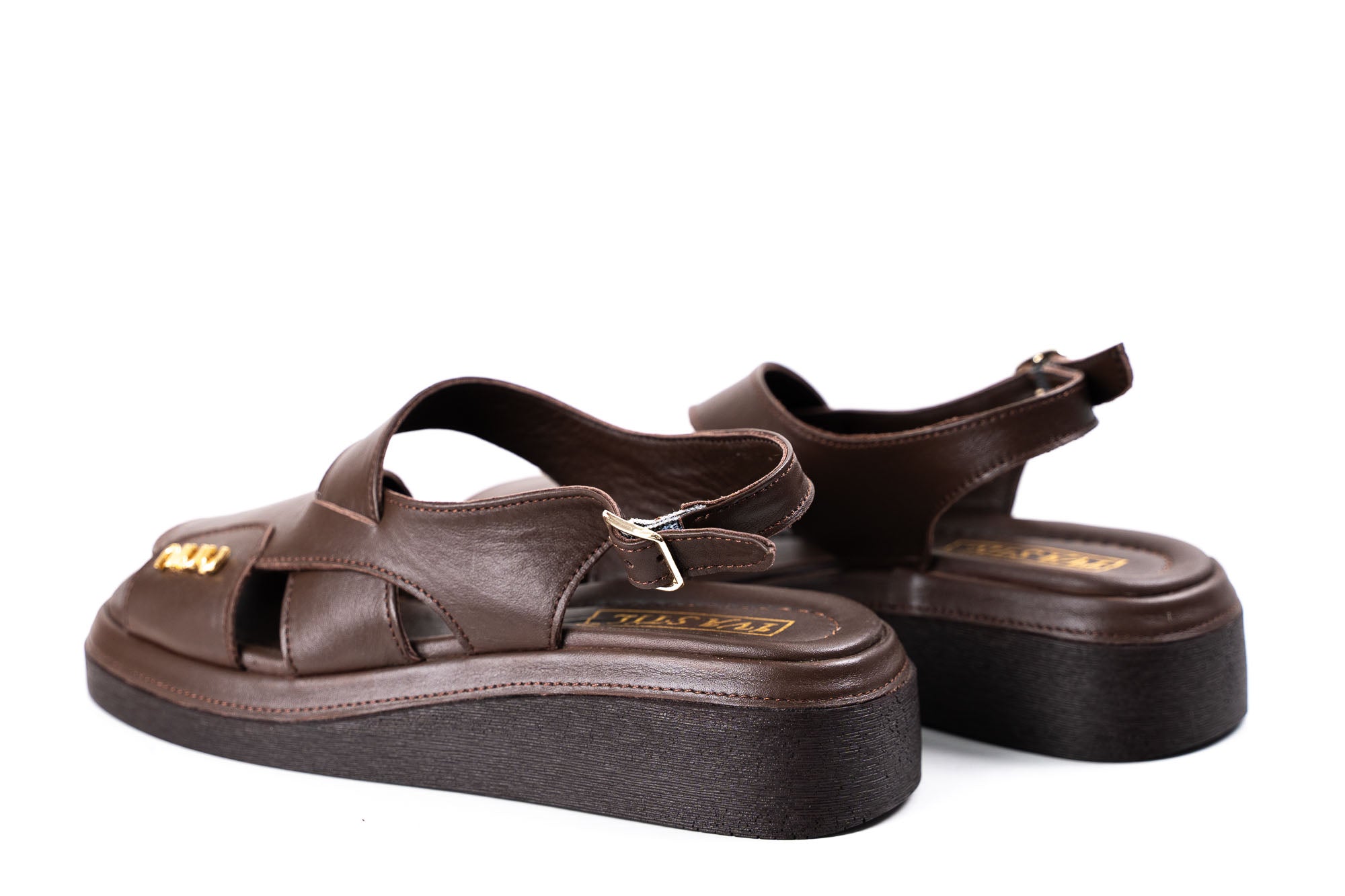 comfortable women leather sandals brown platform