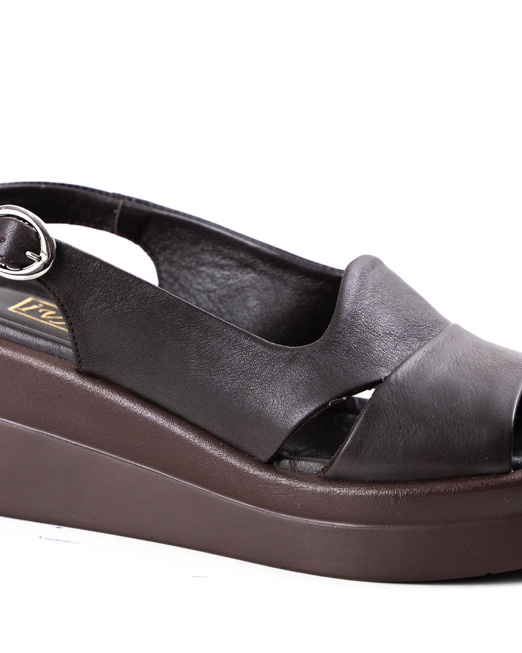 women genuine leather dark brown platform sandals