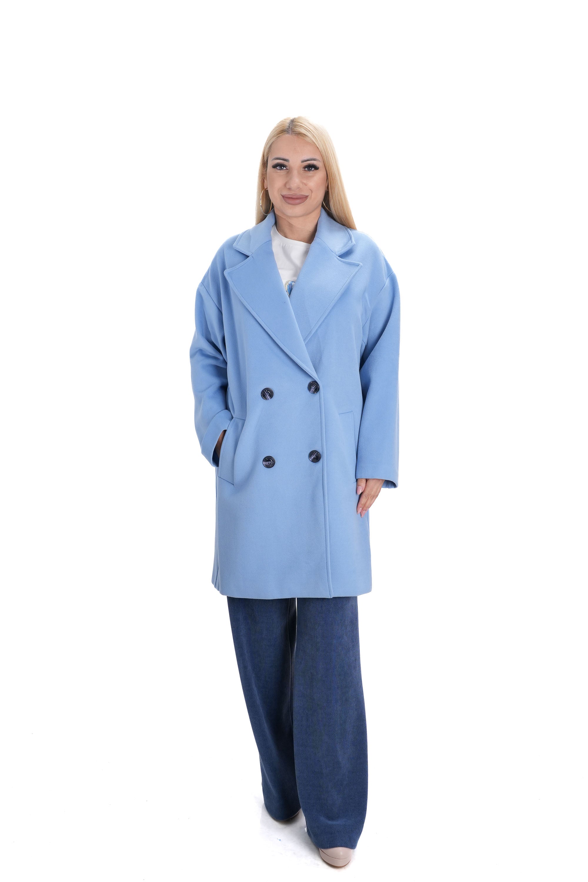 дамско удължено палто в небесно синьо овърсайз