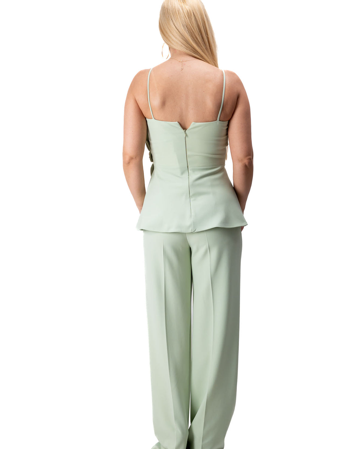 women mint green two piece formal set wide leg pants top