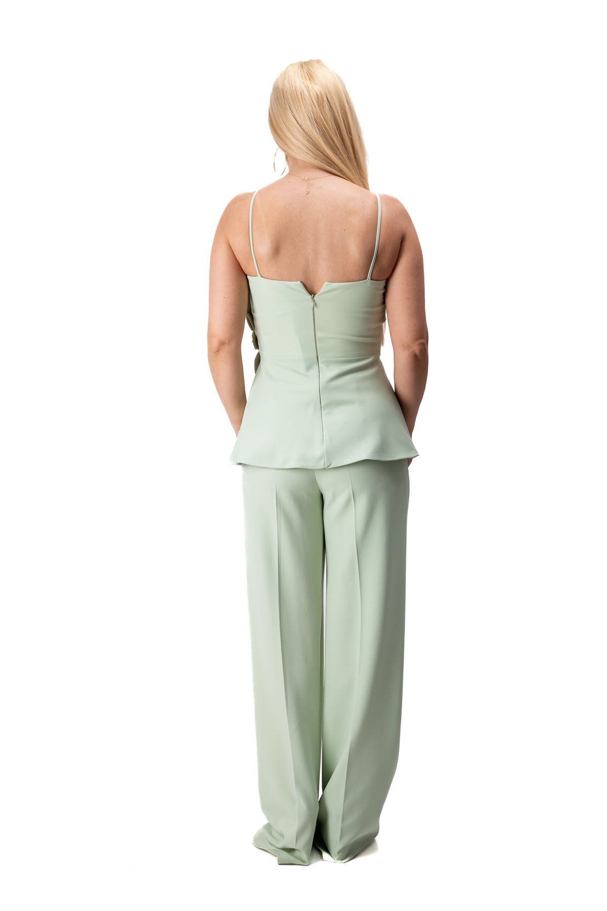 women mint green two piece formal set wide leg pants top