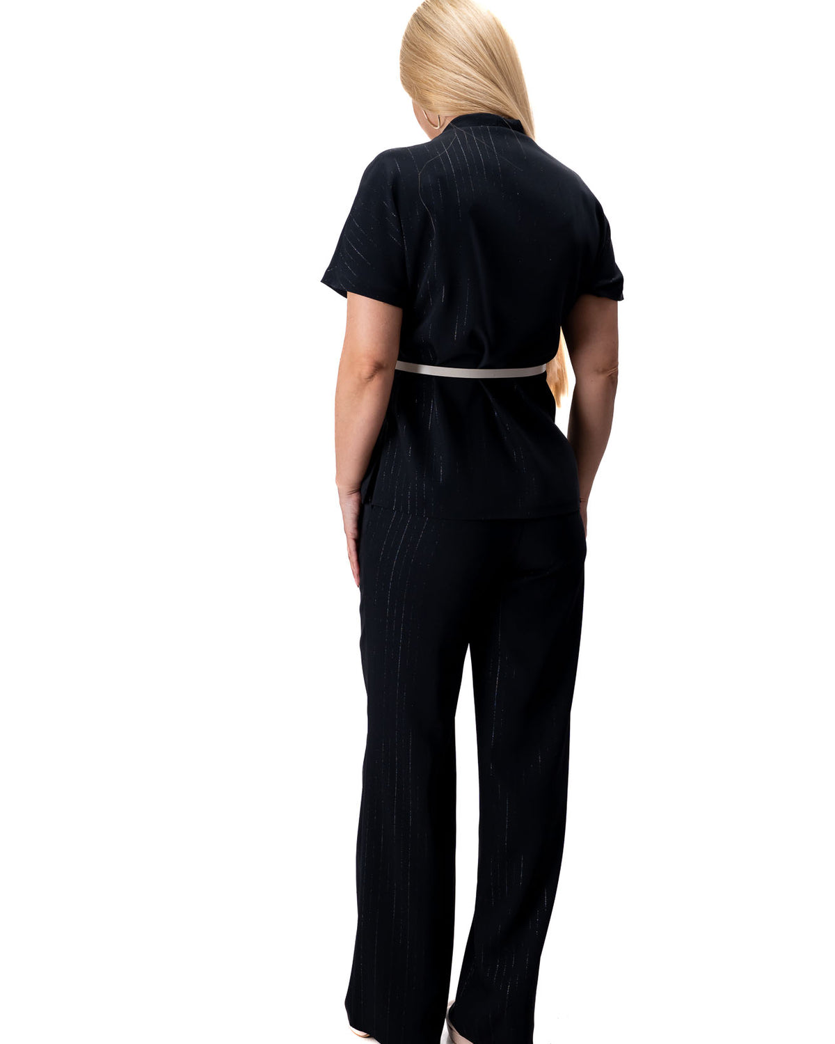 women black two piece set striped wide leg pants off shoulder shirt