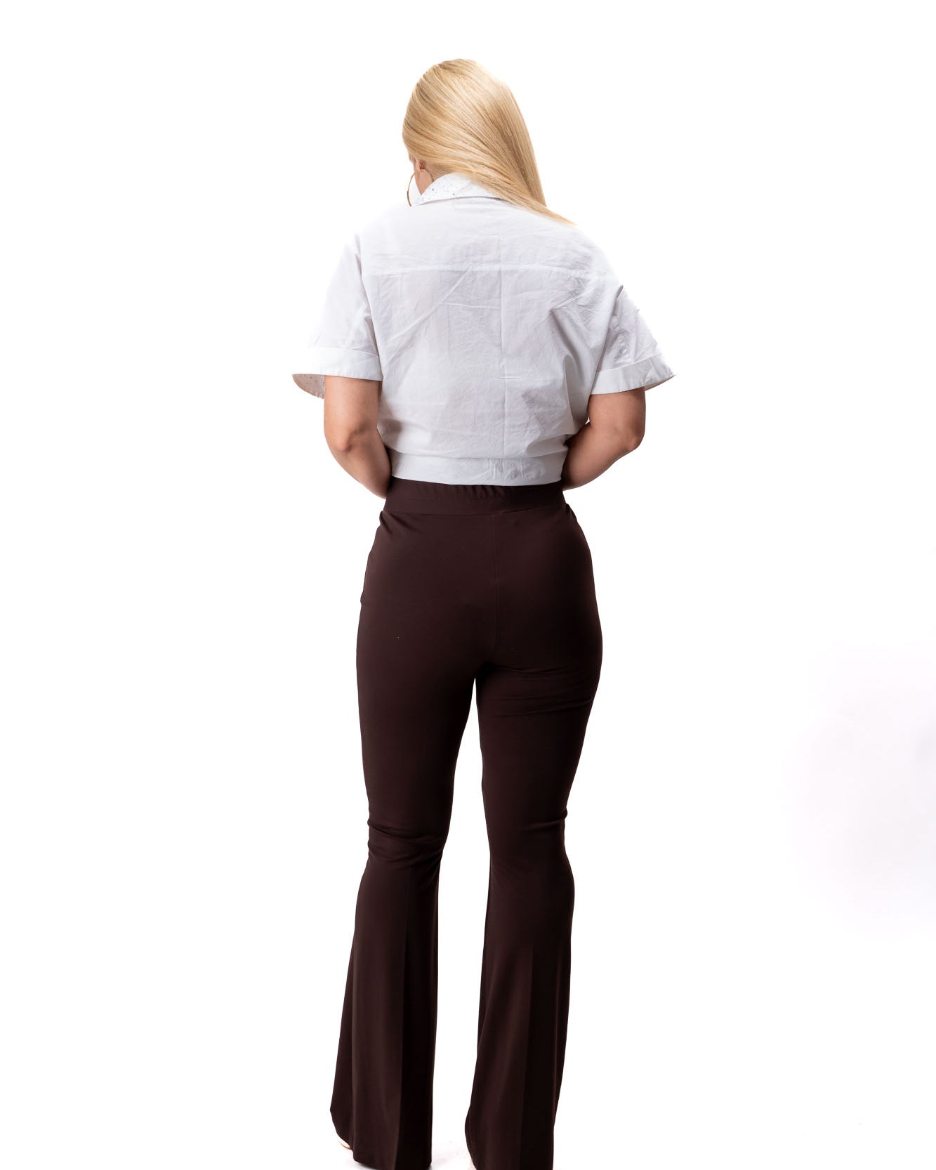 dark brown women flare trousers comfortable elastic fit
