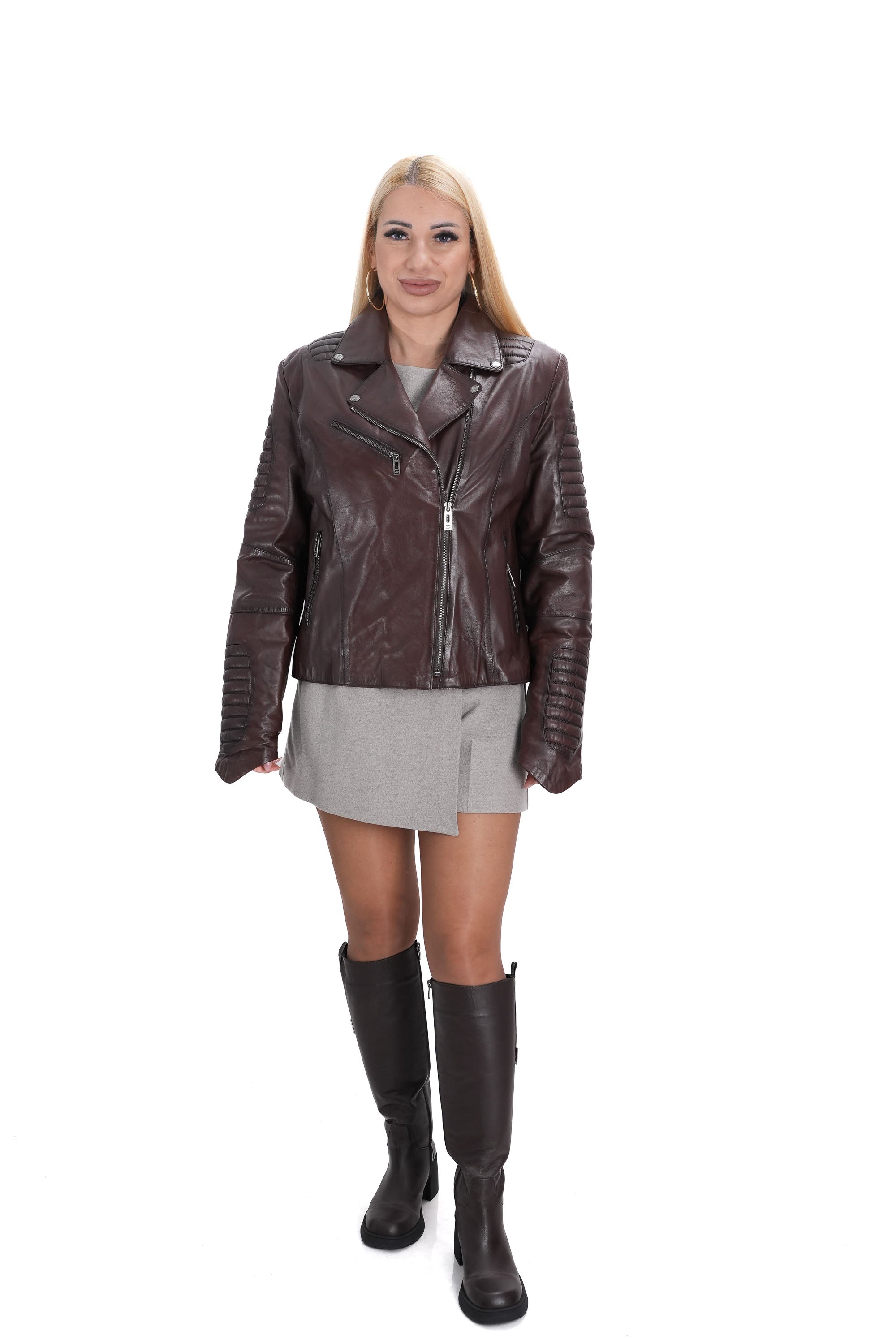 Дамско яке от естествена кожа в кафяво B-74 големи размери
