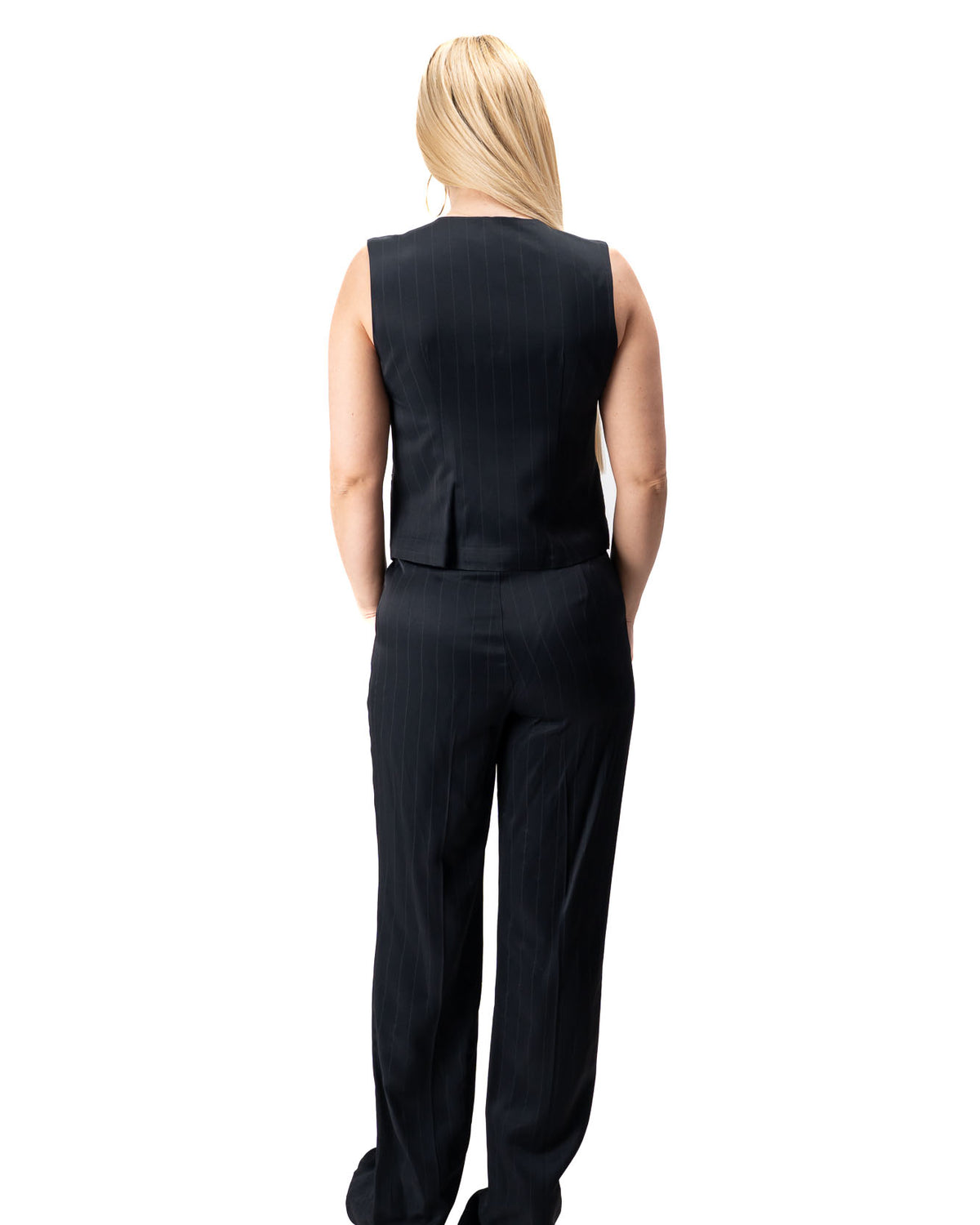 women two piece suit with cropped vest and wide leg striped black trousers 21242220