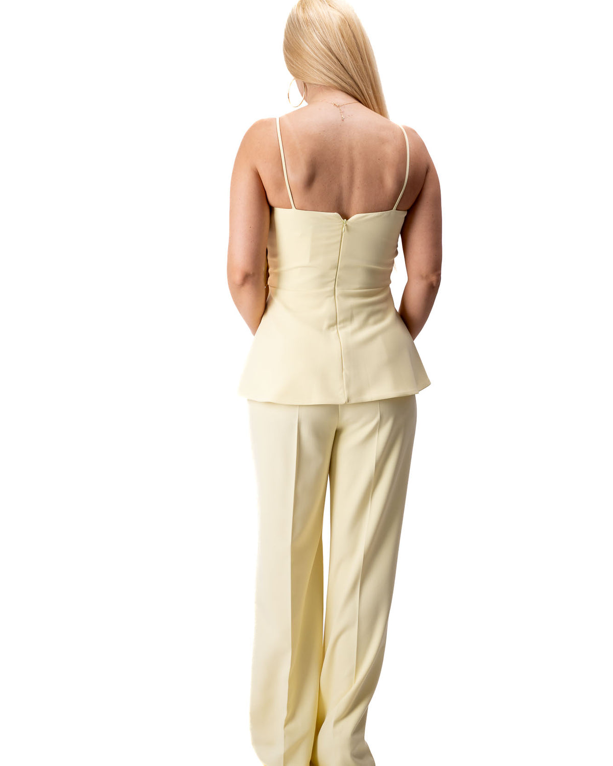 women yellow two piece formal set wide leg pants top