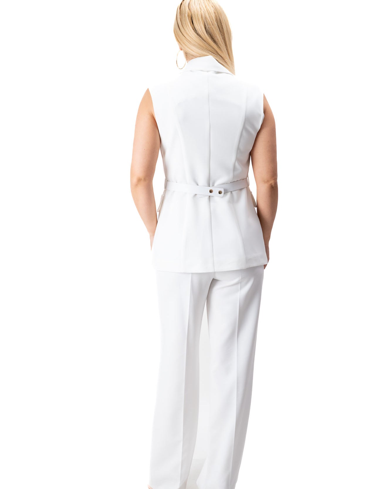 ecru luxury women suit wide pants vest gold belt