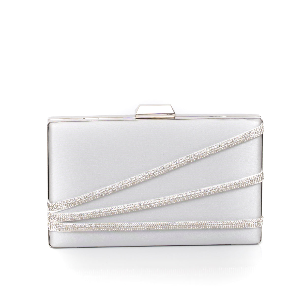 дамска чанта клъч сребърна от сатен с кристали LUXU