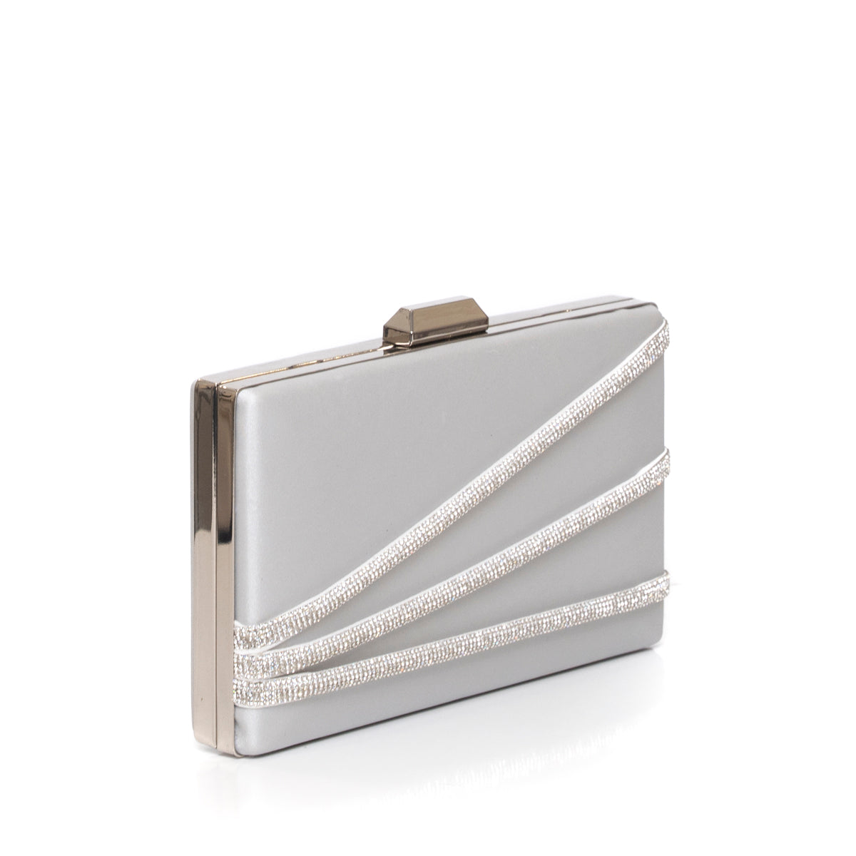 елегантна вечерна дамска чанта клъч с кристали в сребърно