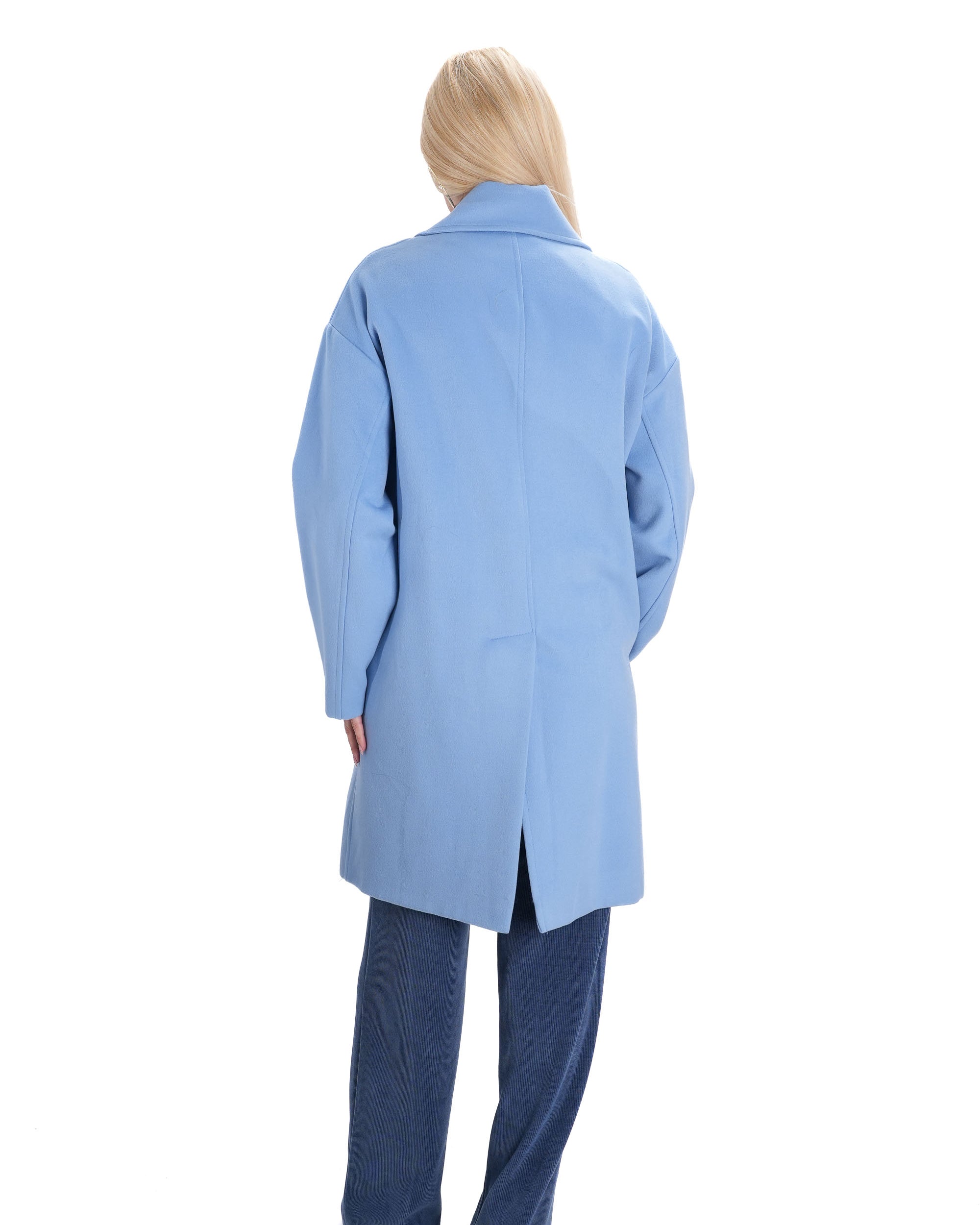 елегантно дамско удължено палто небесно синьо