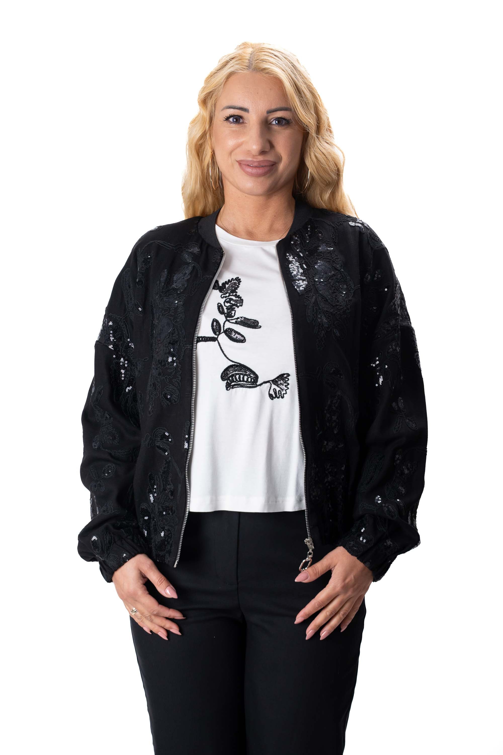 модерен ленен дамски комплект с пайети и тениска LUXU