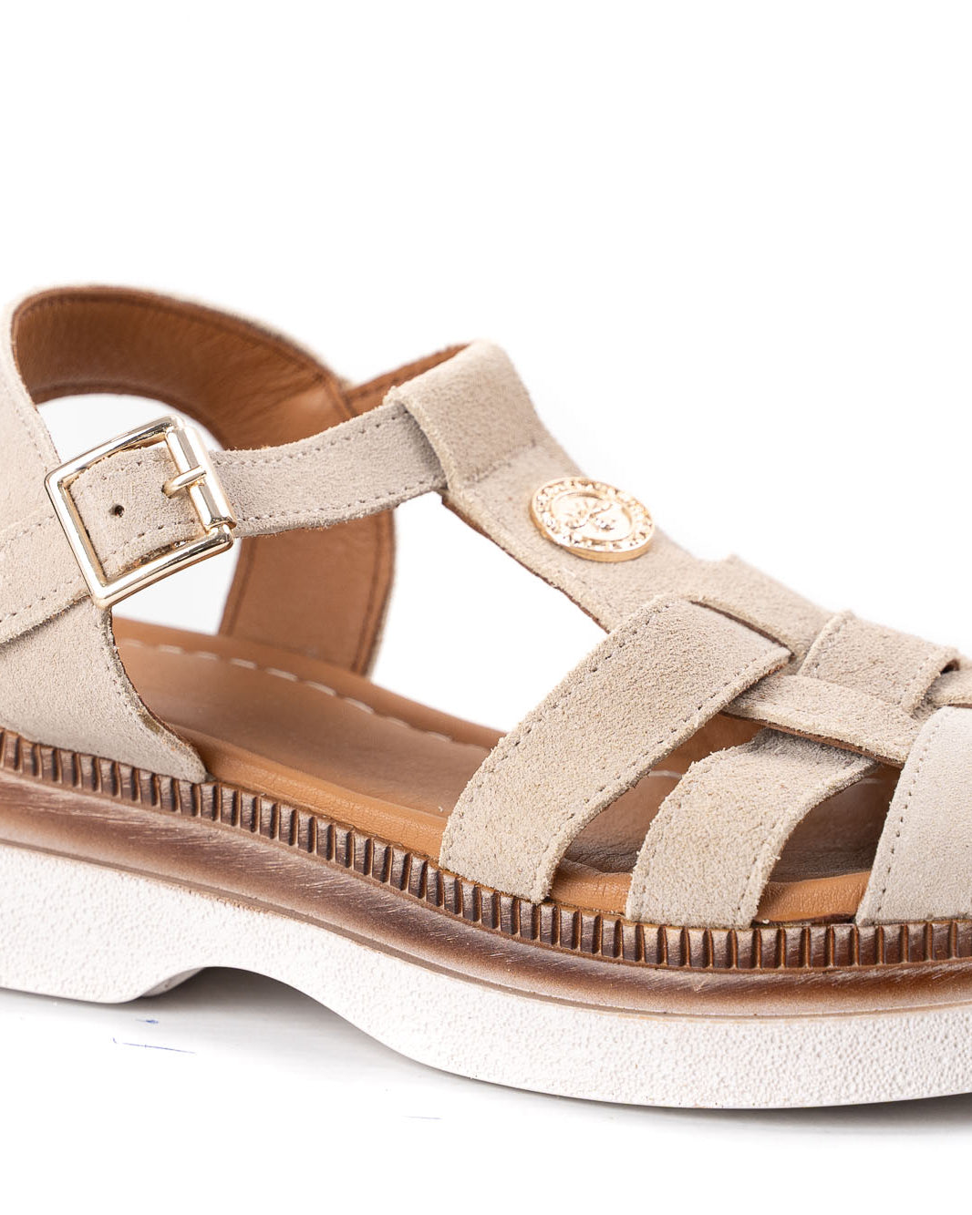 women suede sandals beige straps low platform