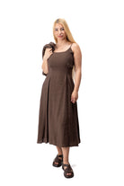 women two piece midi dress spaghetti straps overshirt brown
