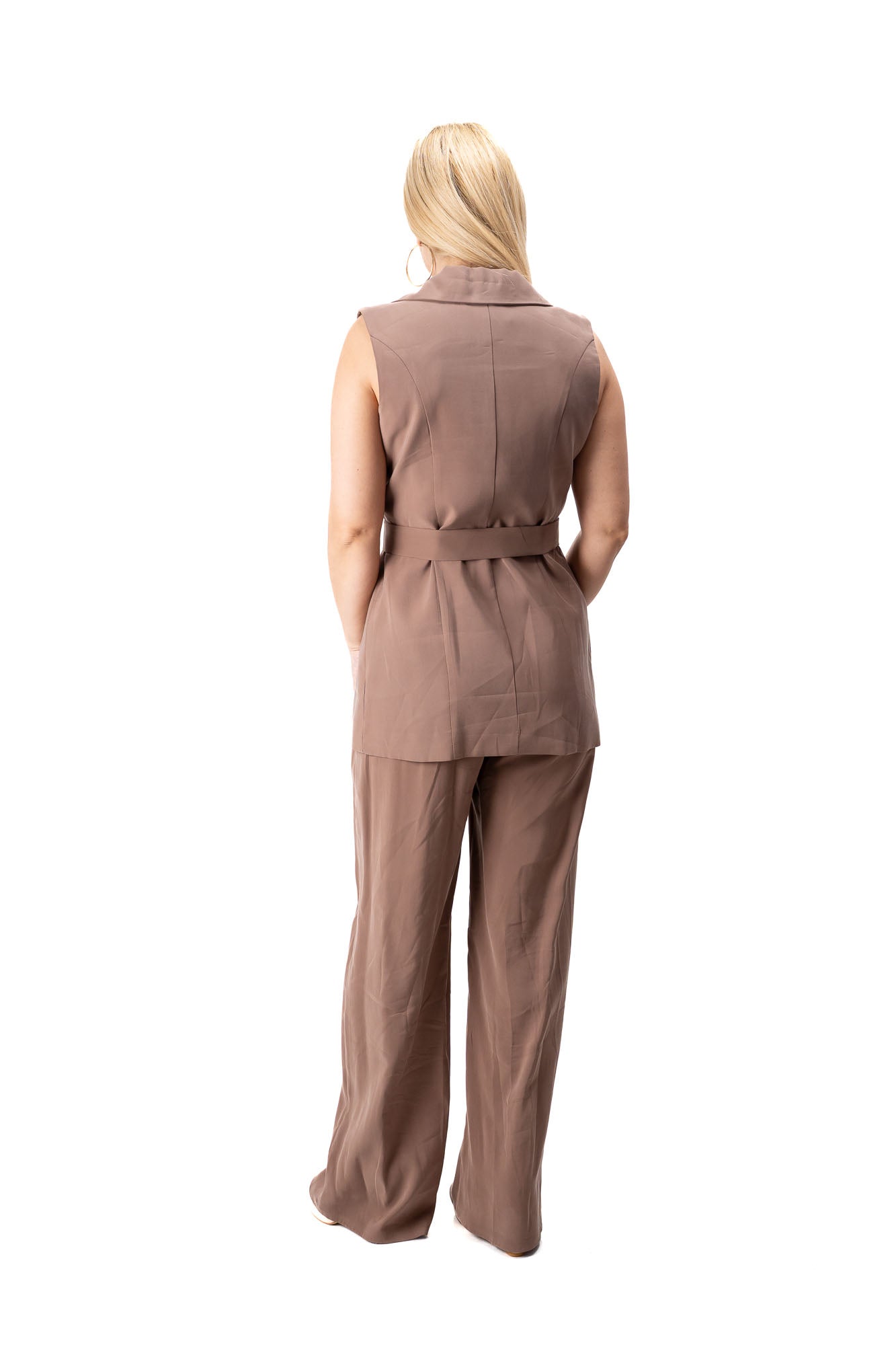 brown luxury women suit vest wide pants elegant outfit