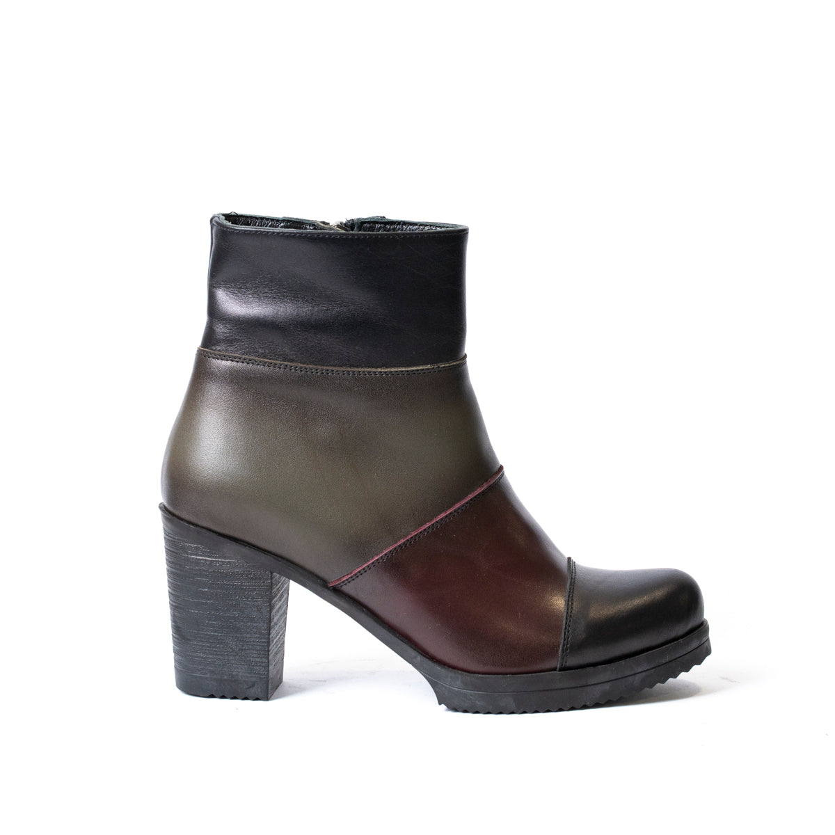 Дамски боти от естествена кожа с дебел ток – черно, зелено и бордо