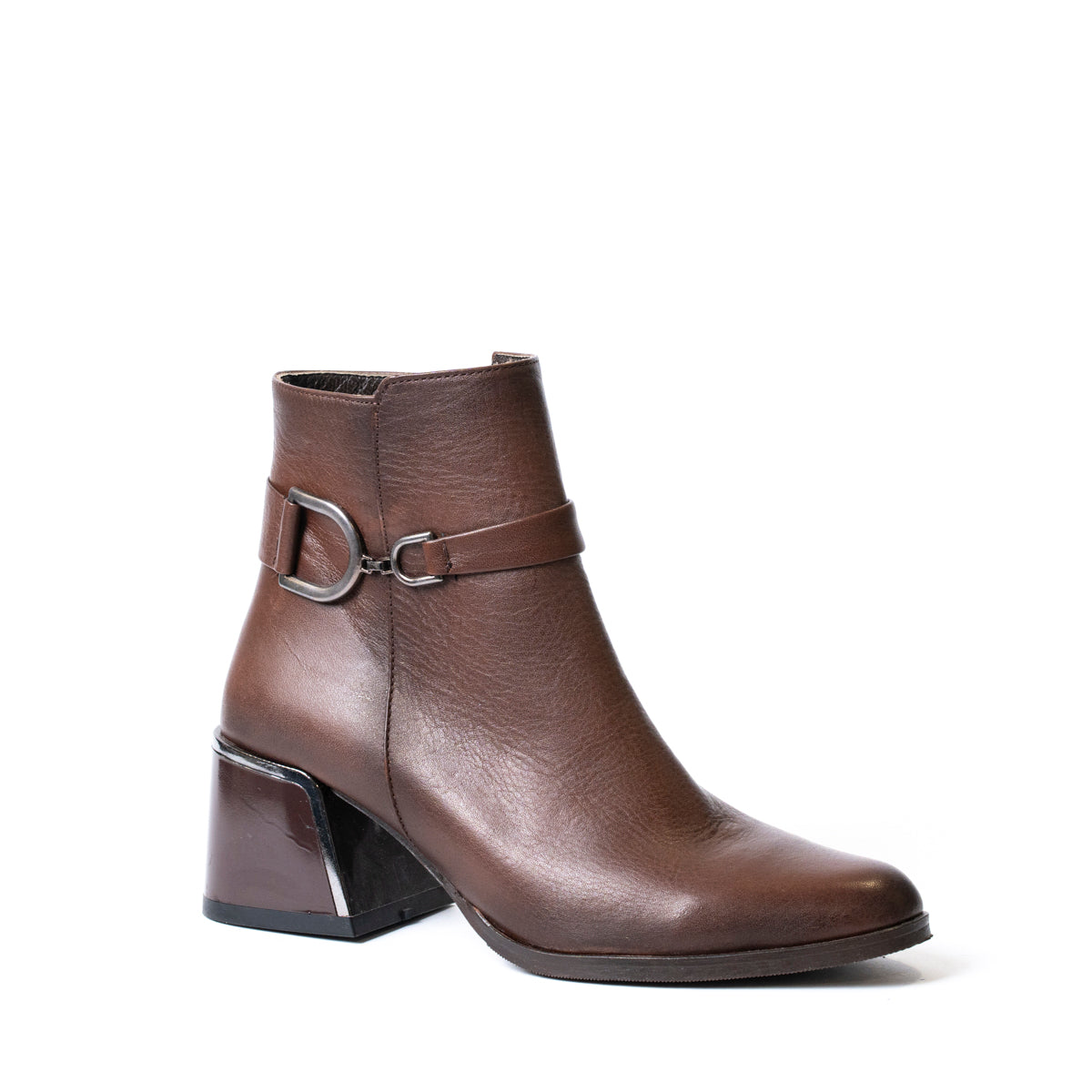 Кафяви дамски боти от естествена кожа с дебел ток – модел 39 Kahve