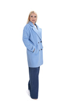 стилно дамско палто дълго небесно синьо