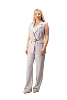 beige luxury women formal suit vest pants gold detail