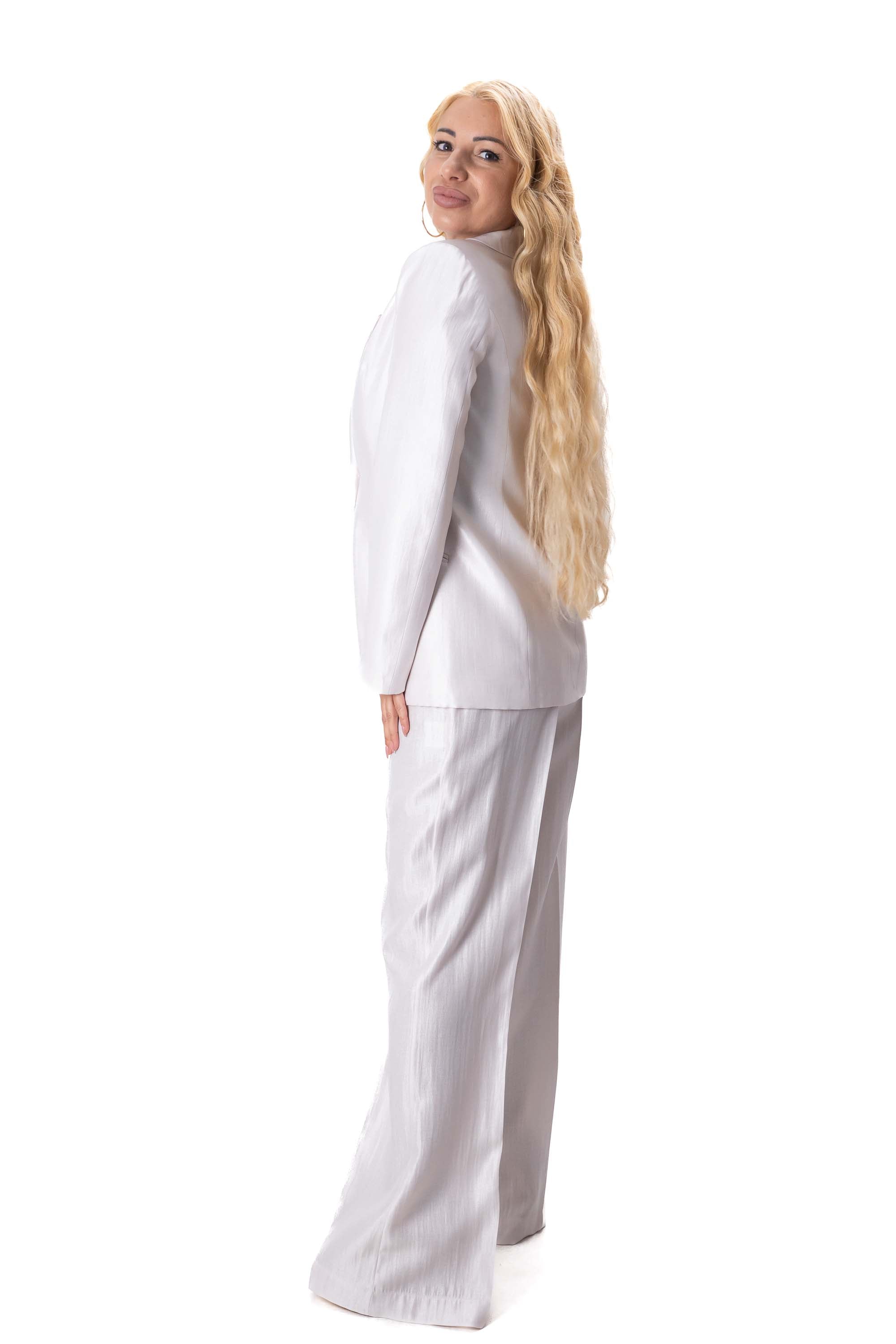 дамски костюм с широк панталон и ластик на талията