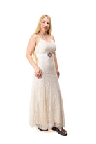 women long lace dress light beige with sheer overshirt