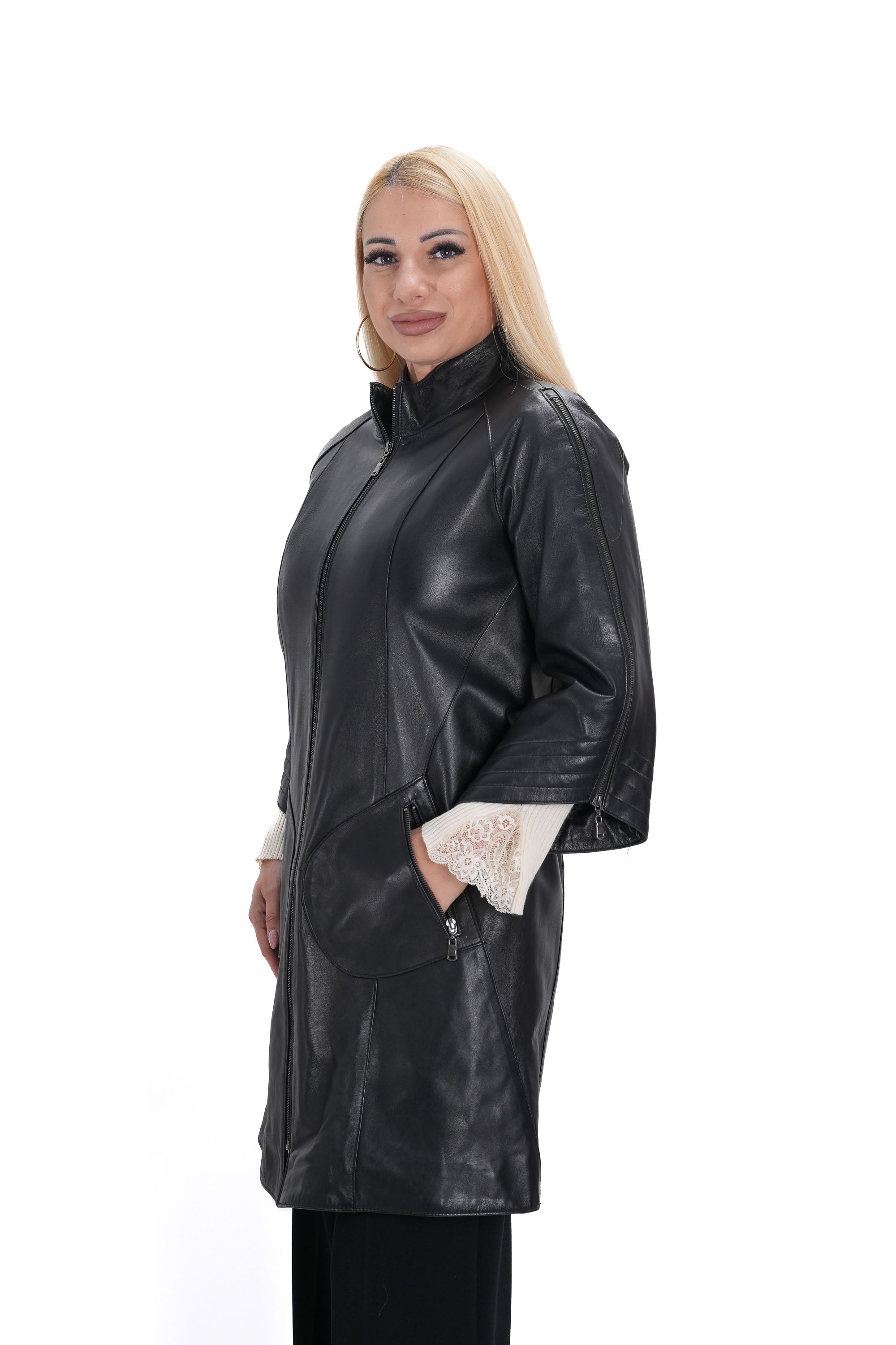 Луксозно дамско яке от естествена кожа – страничен изглед