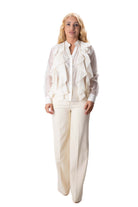 Elegant cream women’s blouse with jabot and embroidery 3359