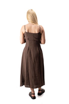 brown women midi dress with lightweight overshirt