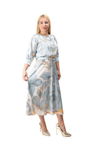 women satin midi dress floral print mint flared