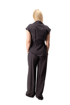 brown women elegant outfit long vest wide pants