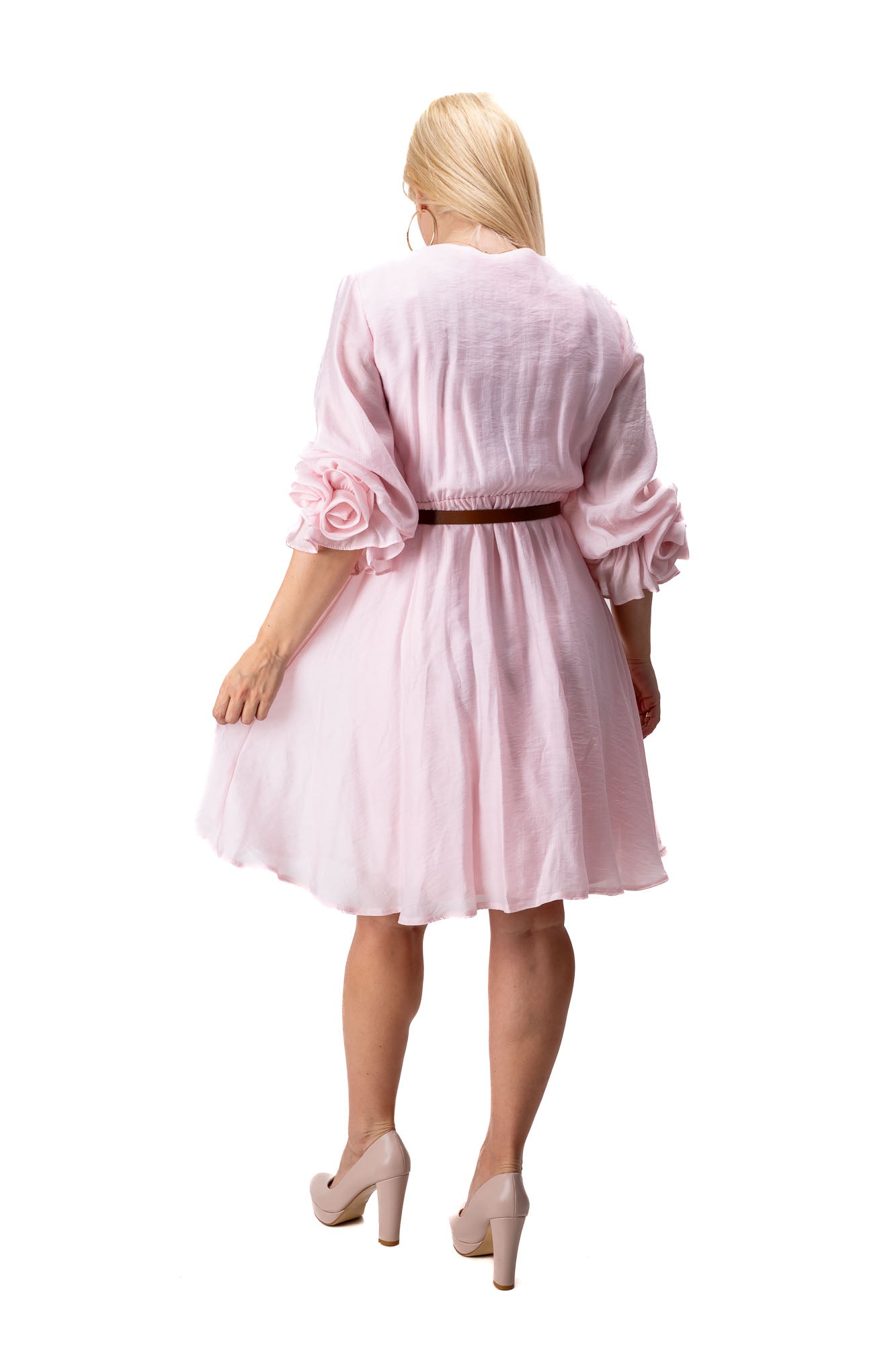 light pink elegant dress women flower sleeve design