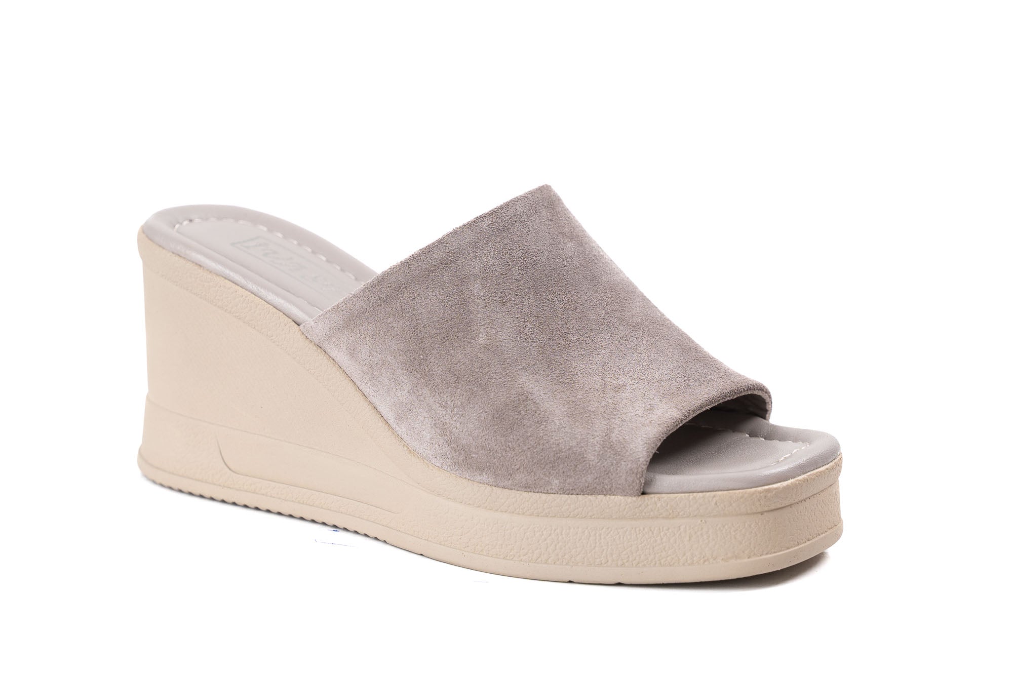 women suede clogs beige grey high platform