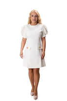 дамска къса рокля екрю с буфан ръкави