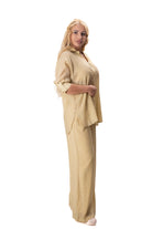 дамски комплект 2 части пастелно жълт широк панталон и риза