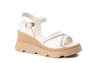 women cream leather sandals beige platform rhinestone decoration