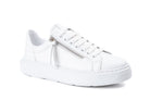 women white leather sneakers lace up decorative zipper
