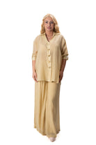 дамски комплект пастелено жълто с широк панталон и свободна риза LUXU