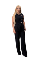 women two piece suit wide leg pants vest gold buttons