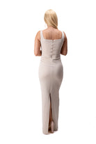 beige luxury formal dress women crystal details