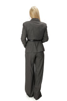 Brown houndstooth women’s two piece suit with wide leg pants and fitted blazer 2159