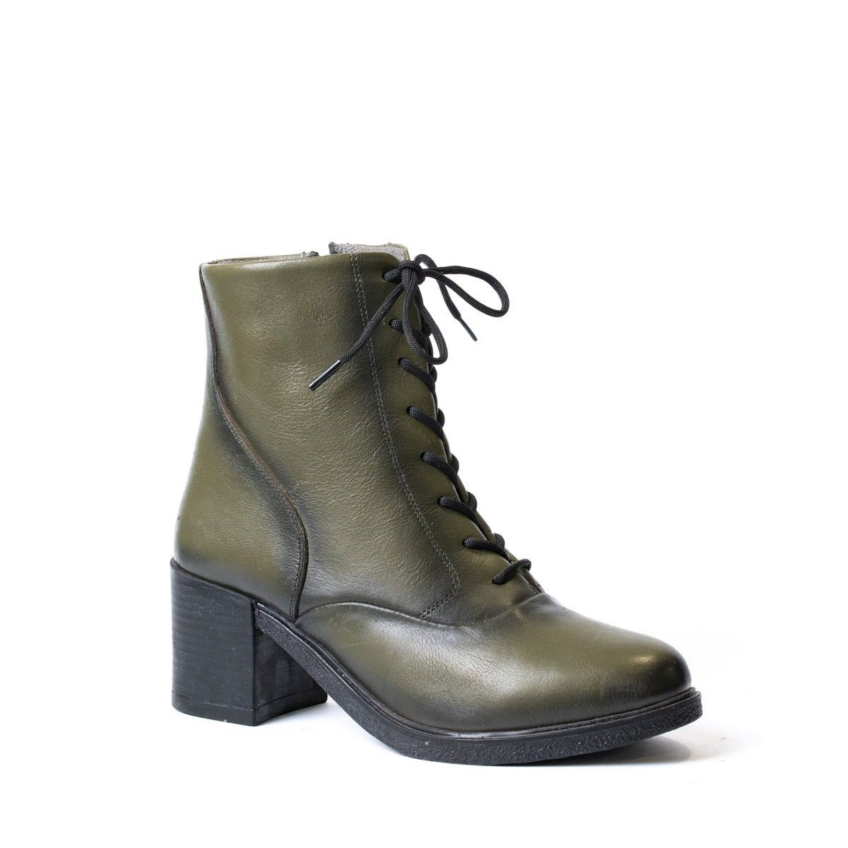 Зелени дамски боти от естествена кожа с дебел ток – модел K-200 Haki