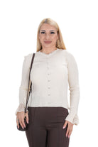 дамска блуза в бежово кремаво рипс с дантела на ръкава и около врата